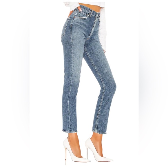 Agolde Riley High Rise Straight Crop Jeans Size 26 Light Wash Button Fly Rigid - Picture 2 of 10